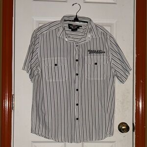 Harley-Davidson Men's Black and White Striped Button Down Shirt Shortsleeve